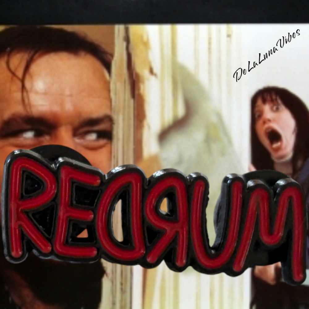 3/$12 NEW Scary "RedRum" Movie Quote Enamel Pin.